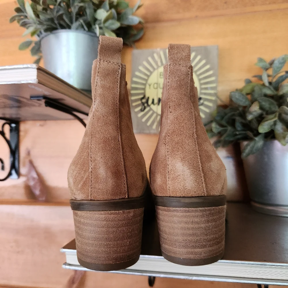 Franco Fortini Darcie Ankle Boots Camel Leather Suede Block Heel‎ Pull On Size 9
